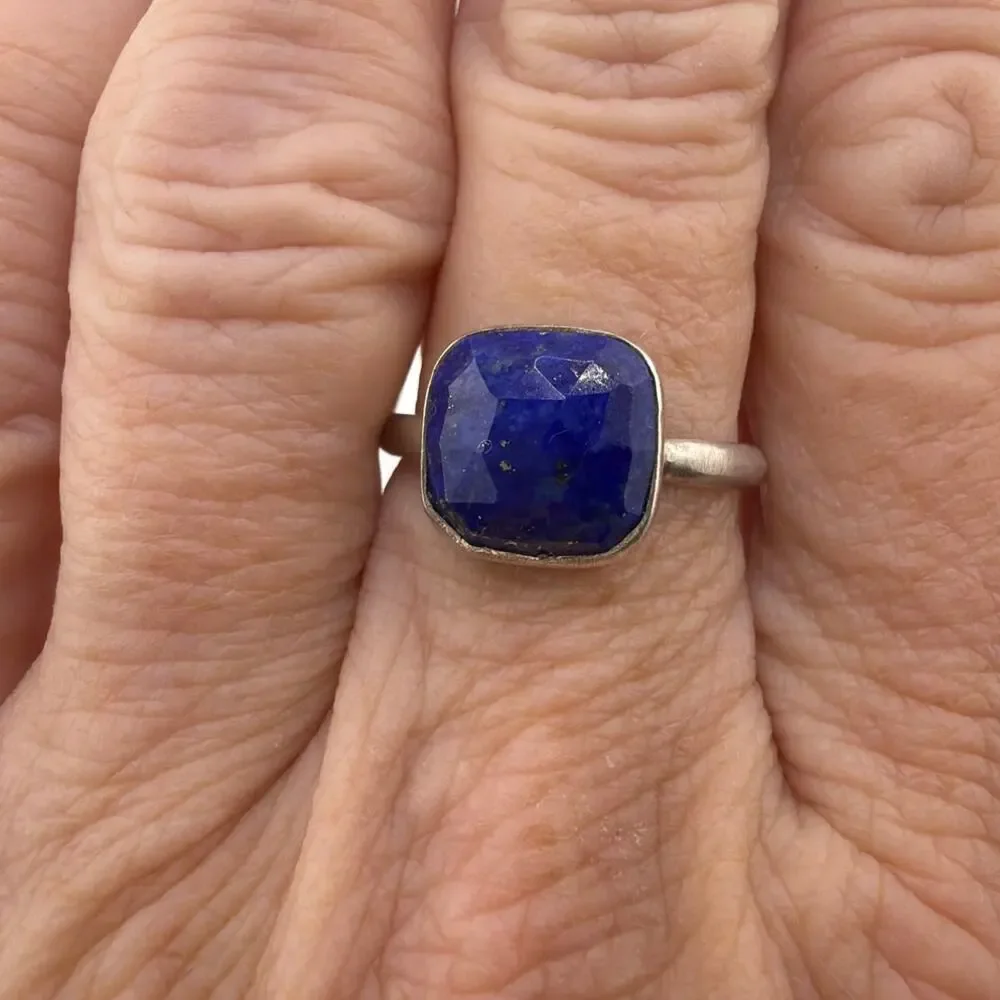 Faceted Square Lapis Lazuli Sterling Silver Ring Artisan Jewelry 8